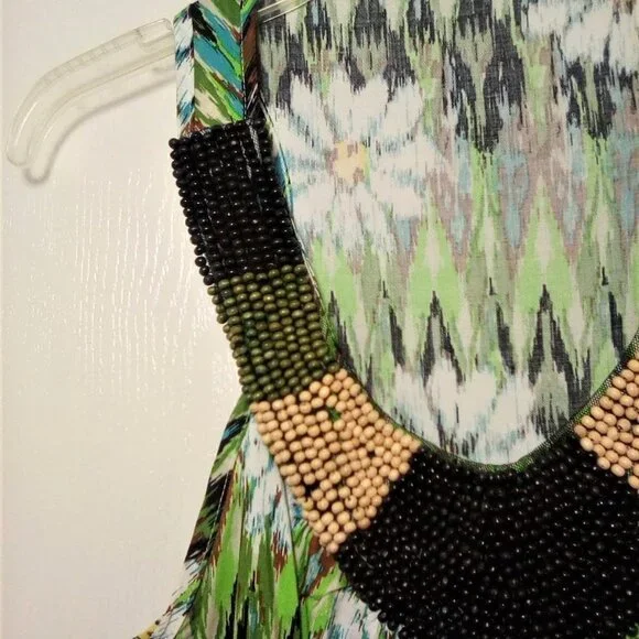 Green Floral Beaded Halter Style Top 1X - Picture 6 of 12
